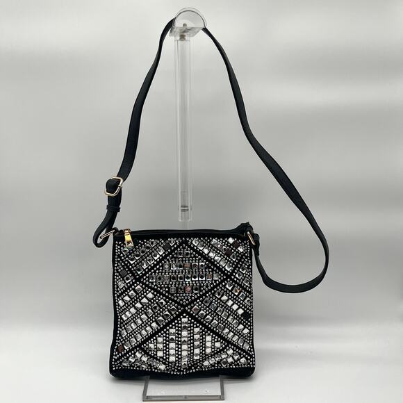 None and/or Unknown Handbags - Vintage Punk Rock, Jeweled Evening Bag, Black Crossbody